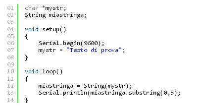 codice string arduino