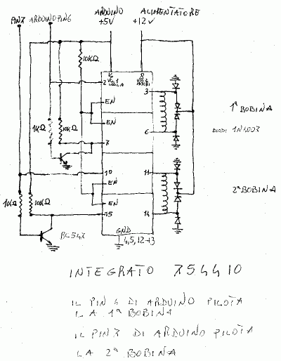 schema motori passo-passo con SN754410NE e 2 pin Arduino