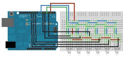 schema 6 led RGB con 6 segnali PWM