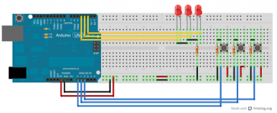 3 led e 3 pulsanti con arduino