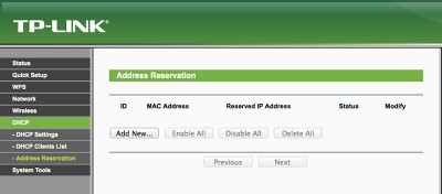 MR3020 DHCP Address Reservation