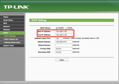 MR3020 DHCP Range