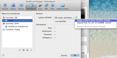 Kickstart Linux Vbox associa Dvd