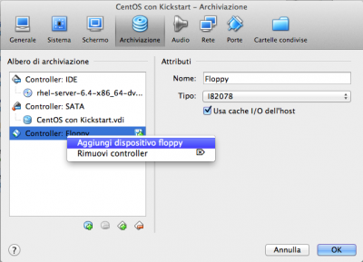 Kickstart Linux Vbox associa floppy