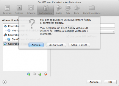 Kickstart Linux Vbox scegli floppy