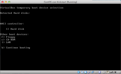 Kickstart Linux Vbox select cdrom al boot