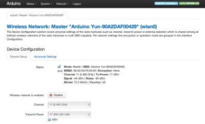 Arduino Yun configurazione avanzata Wireless Config