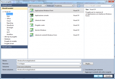 Nuovo progetto C#