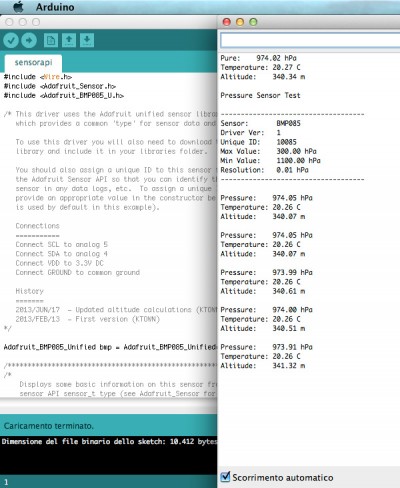 BMP085 baromestric sensor serial monitor