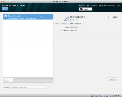RedHat Enterprise Linux 7 ethernet enp0s3