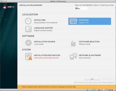 RedHat Enterprise Linux 7 scelta layout tastiera