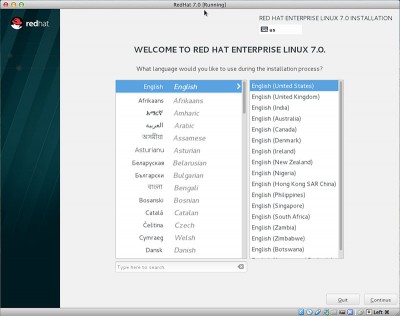 RedHat Enterprise Linux 7 scelta linguaggio