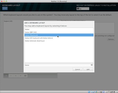 RedHat Enterprise Linux 7 seleziona layout