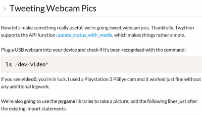 Tweeting Webcam Pics allarme video raspberry pi