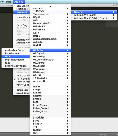 Sublime Text Arduino IDE 1.5.6r2 select blink