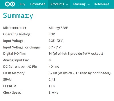 arduino FIO summary