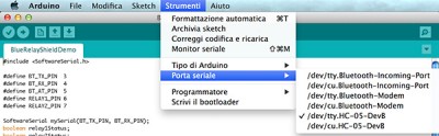 Lemontech BlueRelay Shield per Arduino in funzione IDE porta seriale