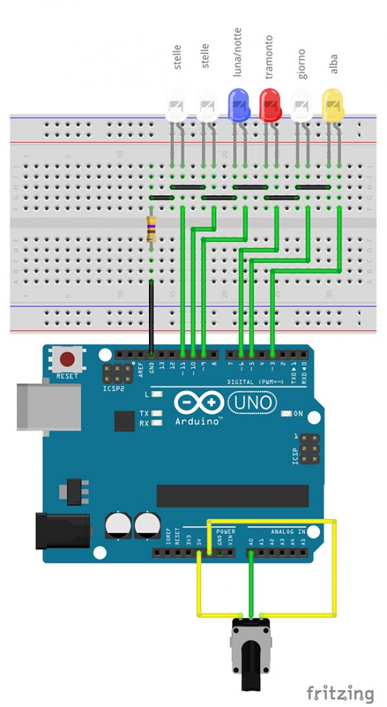 centralina alba tramonto arduino shcema pot