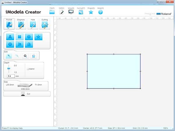 iModela Creator PCB piano disegna rettangolo