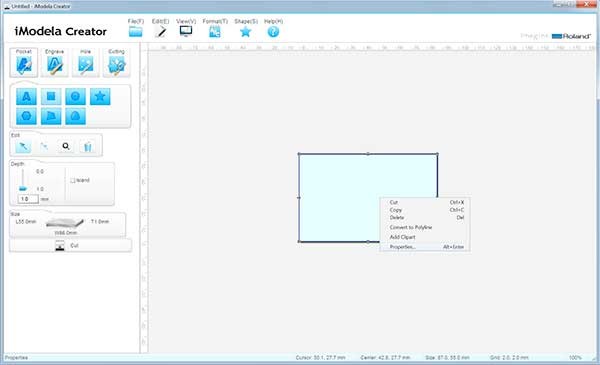 iModela Creator PCB piano properties