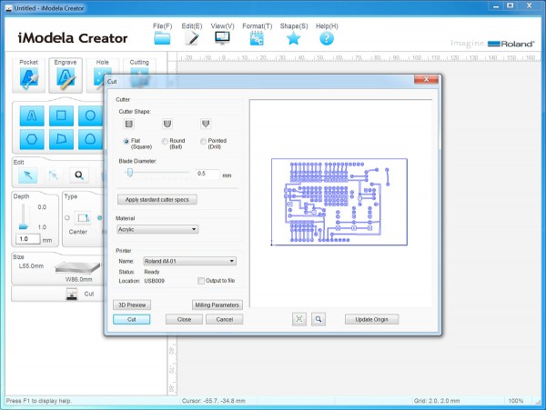 PCB iModela Creator cut parametercut parameters