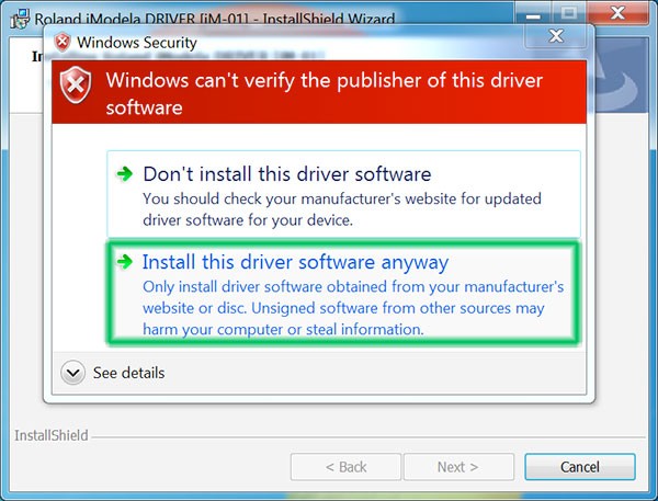 iModela Software install Driver accept