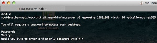 remote raspbian control arduino vncserver set password