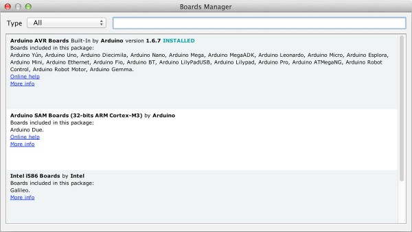 arduino IDE 1.6.4 Board Manager