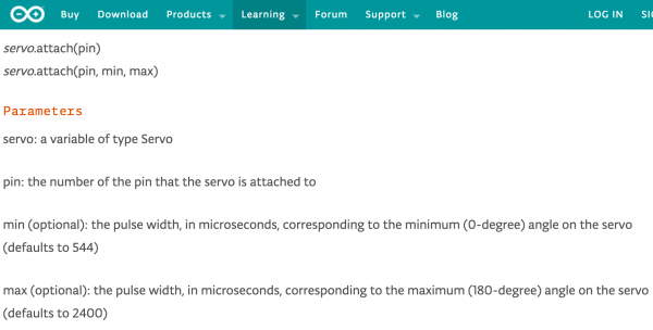 arduino servo libraries attach