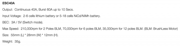 brushless ESC caratteristics