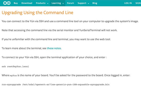 Upgrading OpenWrt on Yun from CLI