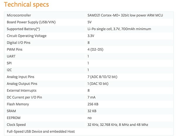 MKR1000 arduino IoT caratteristiche