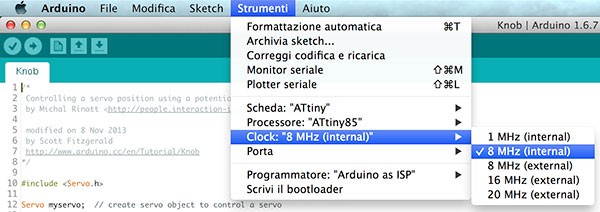 Attiny85 ProgramMode select clock