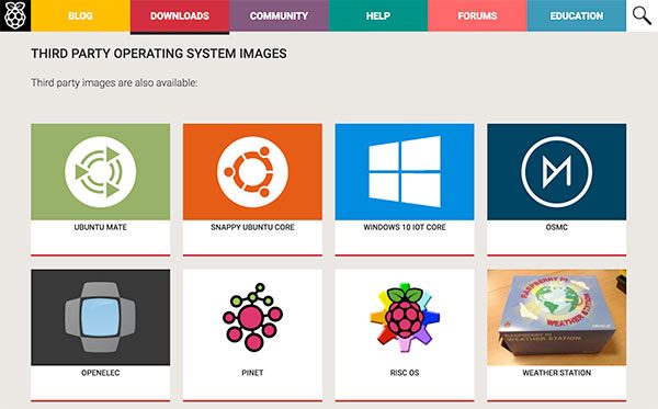 Raspberry Pi 3 download third party OS