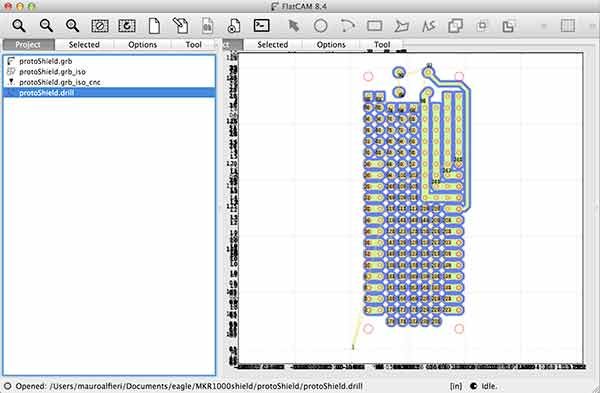 import gerber flatcam protoShield drill selected