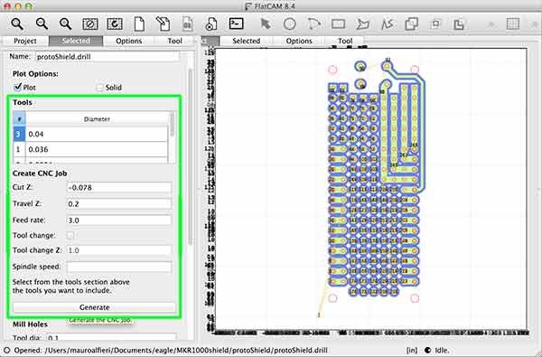import gerber flatcam protoShield drill parameter