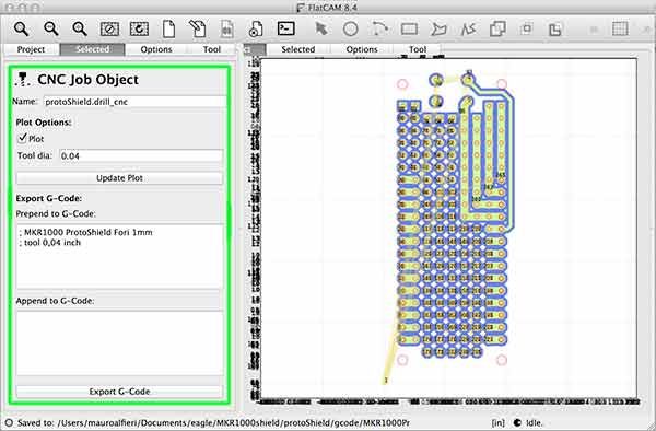 import gerber flatcam protoShield drill cnc parameter