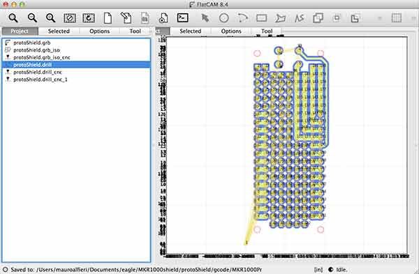 import gerber flatcam protoShield drill select 2