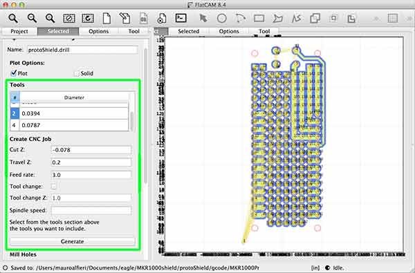 import gerber flatcam protoShield drill parameter 2