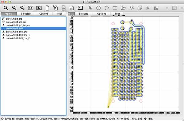import gerber flatcam protoShield drill select 3