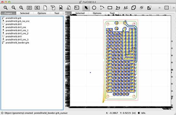 import gerber flatcam protoShield border grb selected