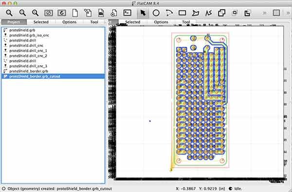 import gerber flatcam protoShield border cutout