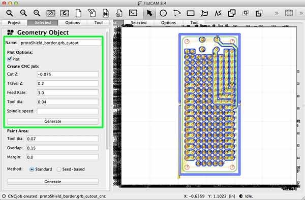 import gerber flatcam protoShield border cutout parameter