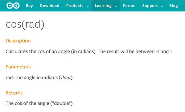 arduino reference cos function