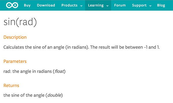 arduino reference sin function