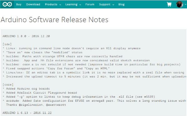 new ide 1.8.0 arduino cc release note