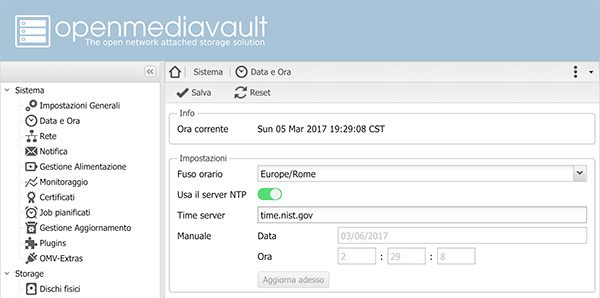 NAS OpenMediaVault date and hour setting