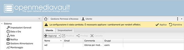openmediavault user and share user add apply