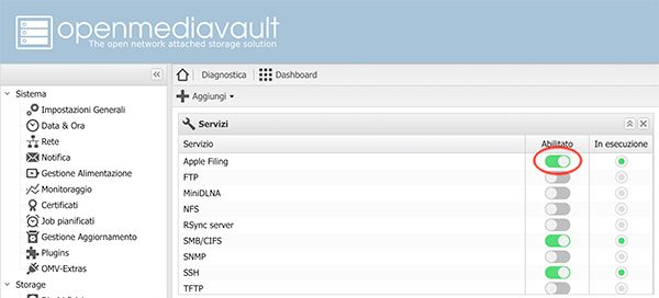 openmediavault Apple Filing plugin Time Machine active
