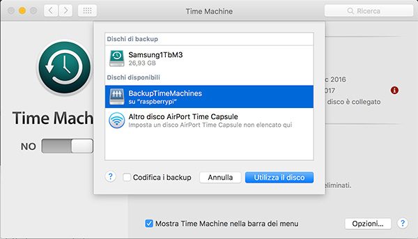 openmediavault Apple Filing plugin Time Machine select disk